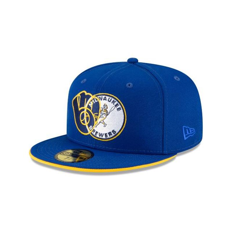 MLB Milwaukee Brewers Double Logo 59Fifty Fitted (XWZ4618) - Blue New Era Caps